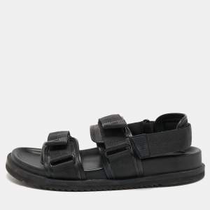 Pre Owned Louis Vuitton Black Canvas and Leather Velcro Sandals Size 43