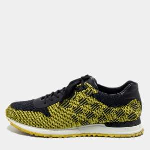 Louis Vuitton Yellow/Black Knit Fabric and Leather Run Away Sneakers Size 43.5