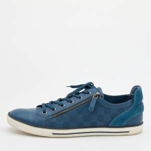 Louis Vuitton Blue Damier Embossed Leather Challenge Zip Up Sneakers Size 44