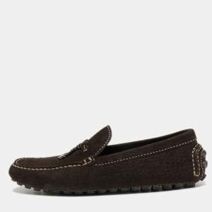 Louis Vuitton Dark Brown Textured Nubuck Leather Bow Loafers Size 41