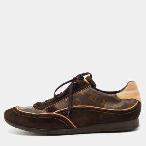 Louis Vuitton Monogram Canvas and Suede Globe Trotter Low Top Sneakers Size 45