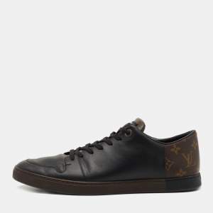 Louis Vuitton Black Leather and Monogram Canvas Low Top Sneakers Size 43.5 