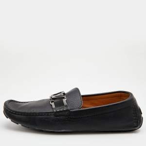 Louis Vuitton Black Leather Monte Carlo Slip On Loafers Size 44