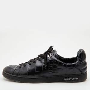 Louis Vuitton Black Croc Embossed Leather Frontrow Sneakers Size 43.5
