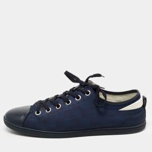 Louis Vuitton Blue Graphite Damier Nylon and Leather Cap Toe Low Top Sneakers Size 42