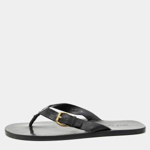 مملوكة مسبقًا Louis Vuitton Black Damier Leather Flat Thong Sandals Size 43