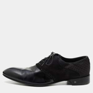 Louis Vuitton Black Damier Fabric, Suede and Leather Lace Up Oxfords Size 43