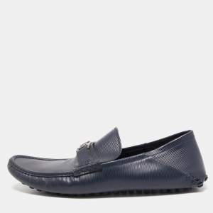 Louis Vuitton Navy Blue Leather Major Loafers Size 45