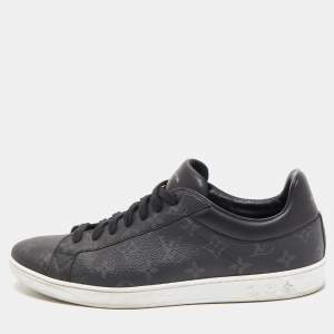 Louis Vuitton Black Monogram Leather Eclipse Frontrow Low Top Sneakers Size 43.5