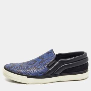 Louis Vuitton Blue/Black Python Leather Slip On Sneakers Size 41.5