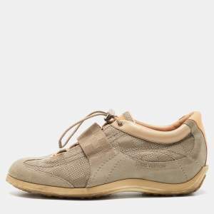 Louis Vuitton Grey/ Beige Canvas and Leather Low Top  Sneakers Size 40