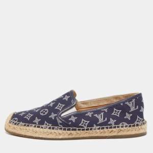 Louis Vuitton Navy Blue Monogram Denim Espadrille Loafers Size 41.5