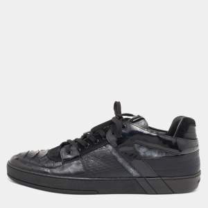 Louis Vuitton Black Patent Leather and Python Low Top Sneakers Size 43