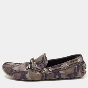 Louis Vuitton Grey Camouflage Print Nubuck Leather Arizona Loafers Size 43