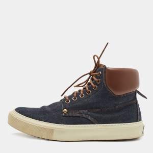 Louis Vuitton Navy Blue/Brown Denim and Leather High Top Sneakers Size 41.5