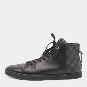 Louis Vuitton Black Leather and Damier Graphite Canvas Line Up Sneakers Size 42.5 