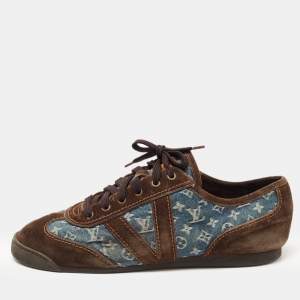 Louis Vuitton Brown Suede And Monogram Canvas Energie Low Top Sneakers Size 42