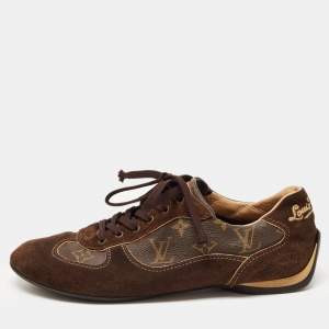 Louis Vuitton Brown Suede And Monogram Canvas Energie Low Top Sneakers Size 41.5