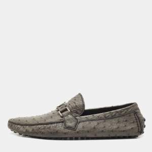 Louis Vuitton Grey Ostrich Leather Hockenheim Loafers Size 42