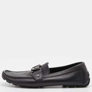 Louis Vuitton Black Leather Monte Carlo Slip On Loafers Size 41.5