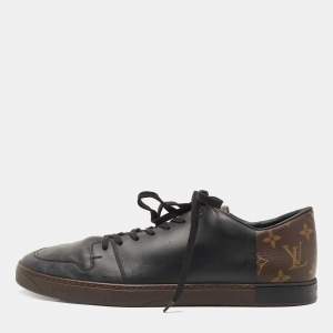 Louis Vuitton Black Leather and Monogram Canvas Line Up Sneakers Size 43