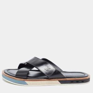 Louis Vuitton Black Leather Cross Strap Sandals Size 43