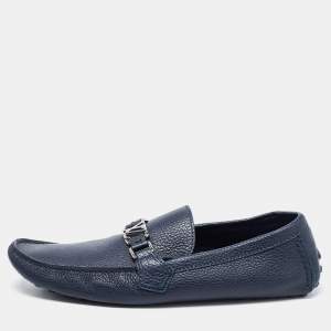 Louis Vuitton Navy Blue Leather Hockenheim Loafers Size 44
