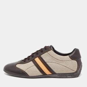 Louis Vuitton Brown/Beige Leather And Canvas Low Top Sneakers Size 45