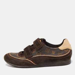 Louis Vuitton Brown Monogram Canvas and Suede Trainer Sneakers Size 45