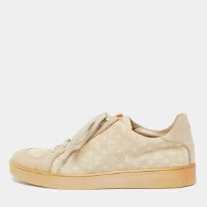 Louis Vuitton Beige  Monogram Denim And Leather Low Top Sneakers Size 44