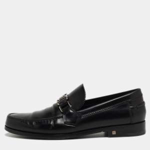 Louis Vuitton Black Glossy Leather Dress Loafers Size 41