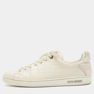 Louis Vuitton White Leather Croc Embossed Leather Frontrow Low Top Sneakers Size 43.5