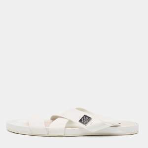 Louis Vuitton White Leather Criss Cross Slides Size 42