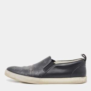 Louis Vuitton Black/Grey Monogram Canvas and Leather Slip On Sneakers Size 42.5