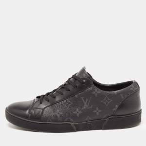 Louis Vuitton Black/Grey Leather and Monogram Coated Canvas Match Up Sneakers Size 42.5
