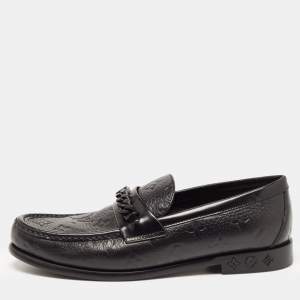 Louis Vuitton Black Leather Slip On Loafers Size 40.5
