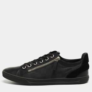 Louis Vuitton Black Leather and Damier Fabric Challenge Zip Up Sneakers Size 43