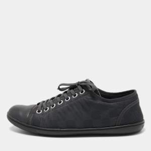 Louis Vuitton Black Leather and Damier Ebene Neoprene Low Top Sneakers Size 42