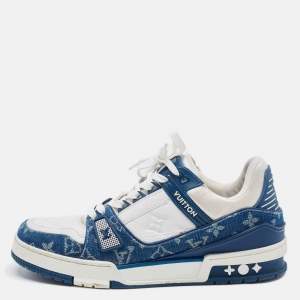 Louis Vuitton Blue/White Demin And Leather Trainer Low Top Sneakers Size 41