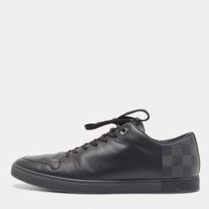Louis Vuitton Black Leather And Damier Canvas Low Top Sneakers Size 42.5