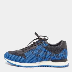 Louis Vuitton Blue/Black Damier Knit Fabric and Leather Run Away Sneakers Size 41.5