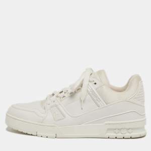 Louis Vuitton White Leather and Fabric LV Trainer Sneakers Size 41