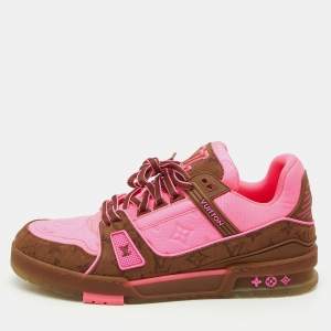 Louis Vuitton Neon Pink/Brown Leather and Fabric Trainer Sneakers Size 43