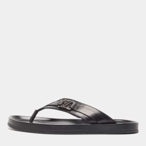 Louis Vuitton Black Leather Thong Flat Slides Size 42