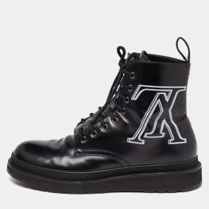 Louis Vuitton Black Leather LV Print Ice Ankle Boots Size 44