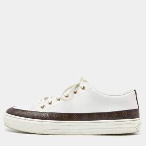 Louis Vuitton White/Brown Leather and Monogram Canvas Stellar Low Top Sneakers Size 41
