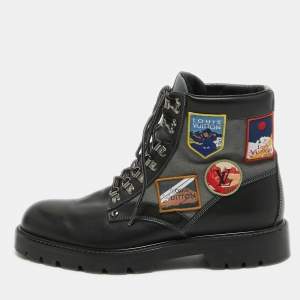 Louis Vuitton Black/Grey Leather and Canvas Metropolis Ranger Boots Size 42