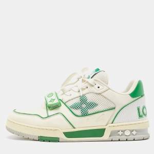 Louis Vuitton White/Green Leather and Mesh Low Top Sneakers Size 40