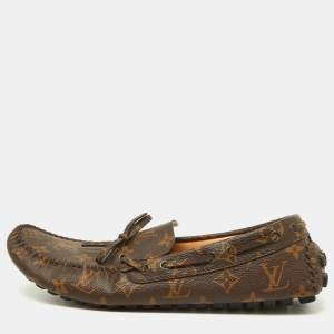 Louis Vuitton Brown Monogram Canvas Slip On Loafers Size 42.5