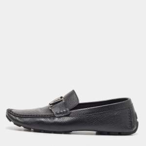 Louis Vuitton Black Leather Monte Carlo Slip On Loafers Size 41.5